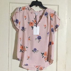 Floral light pink shirt great with sweaters